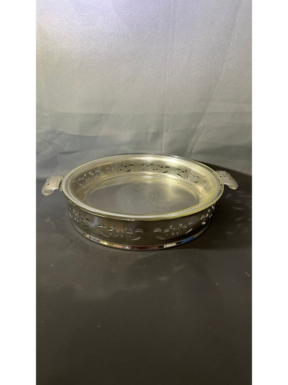 Vintage Pyrex 209 Clear Glass & Silverplate Casserole Dish Holder